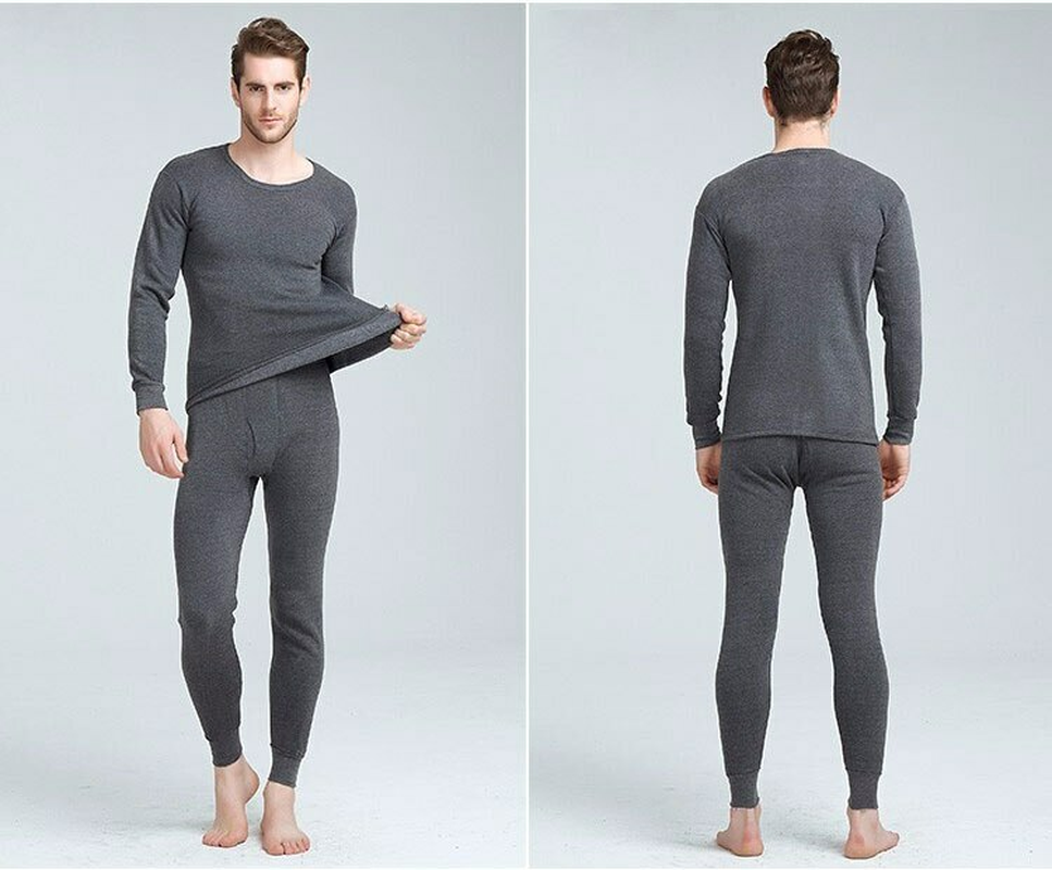 Men’s Winter Thermal Long Johns Set – Fleece 100% Cotton Top & Bottom Underwear