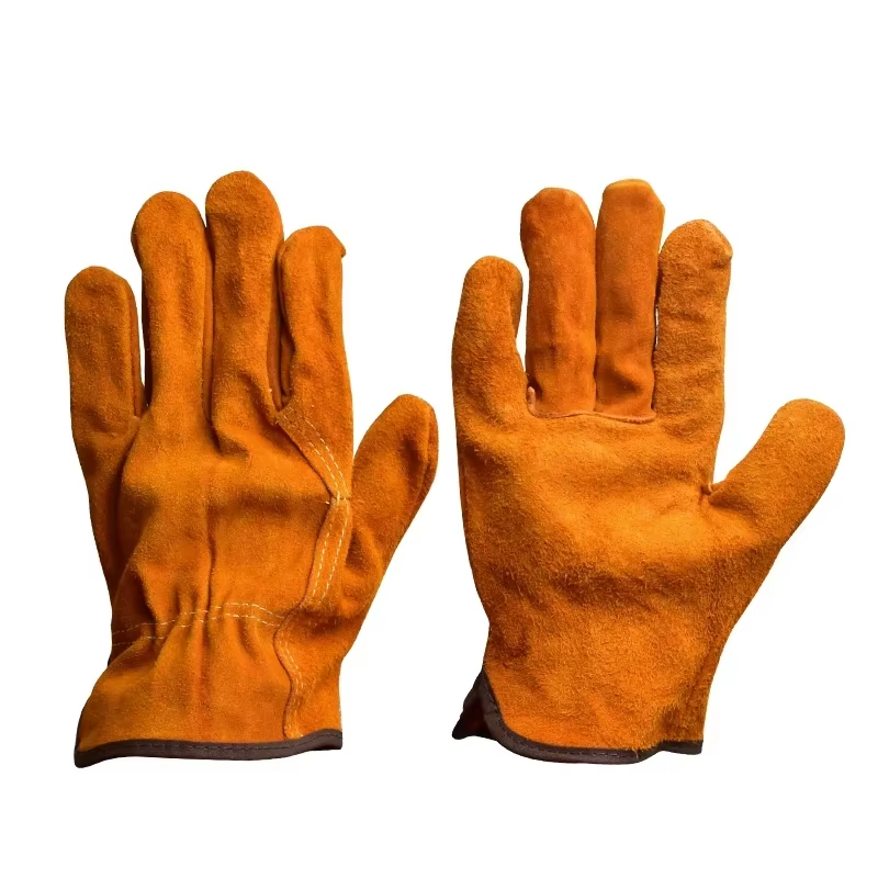 Men’s Cowhide Leather Work Gloves Heavy-Duty Welding Heat-Resistant Safety Glove