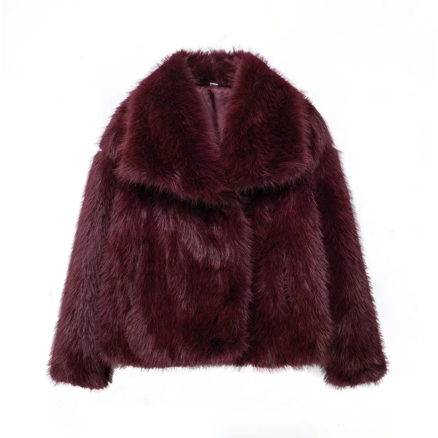 Women’s Faux Fur Cropped Jacket Chic Thick Warm Coat with Lapel Collar & Buttons