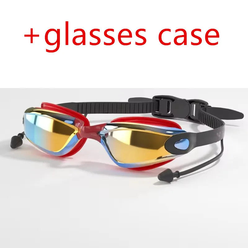Pro Adult Anti-Fog Swimming Goggles with Earplugs, Leak-Proof UV Eyewear