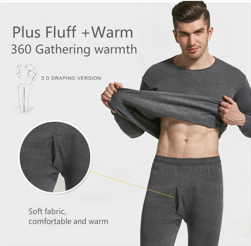 Men’s Winter Thermal Long Johns Set – Fleece 100% Cotton Top & Bottom Underwear