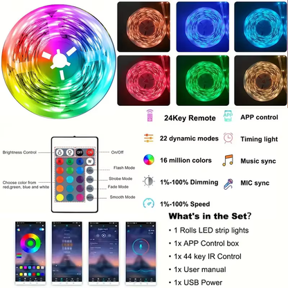 USB LED Strip Lights RGB 5050 Color Changing APP Control Flexible Tape Light