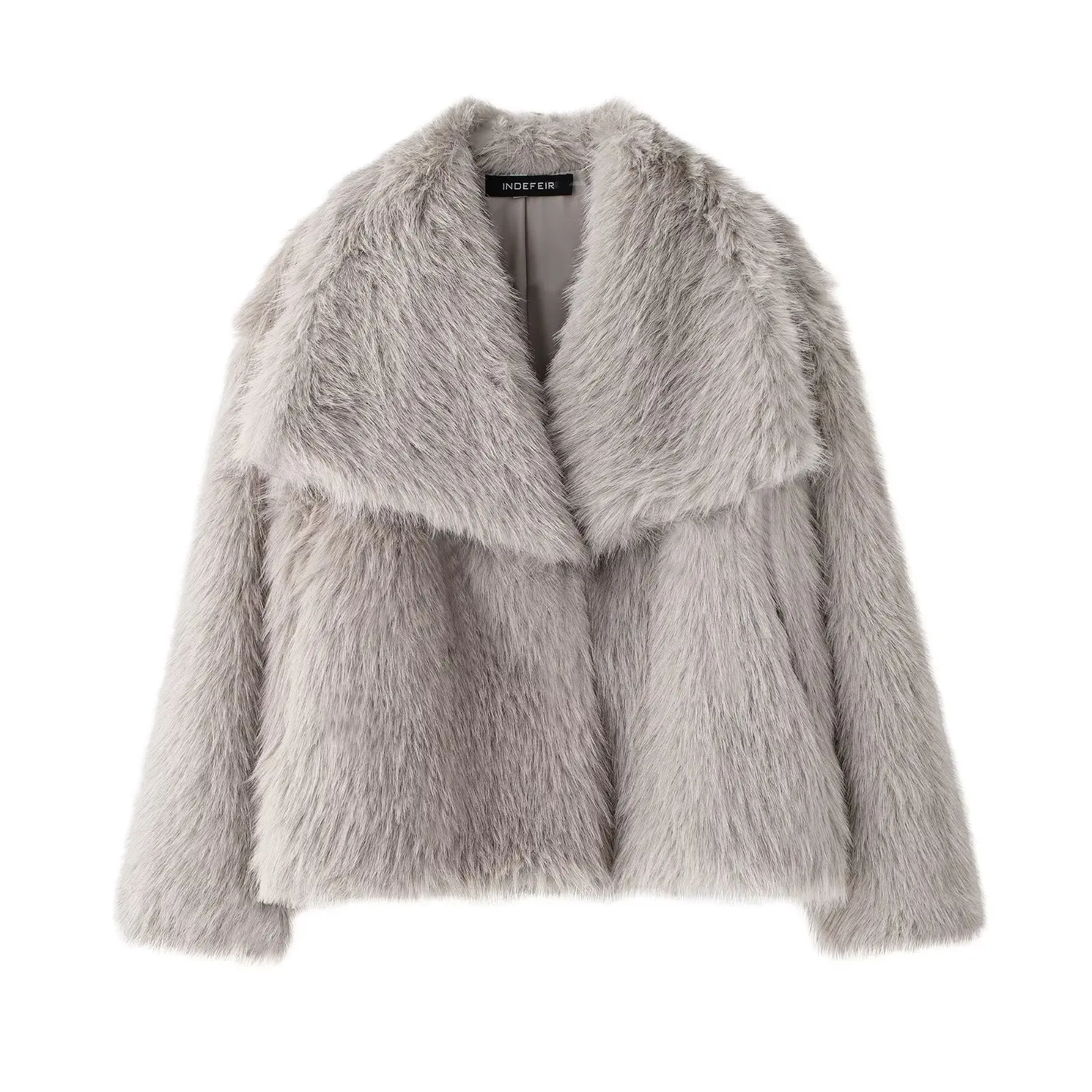 Women’s Faux Fur Cropped Jacket Chic Thick Warm Coat with Lapel Collar & Buttons