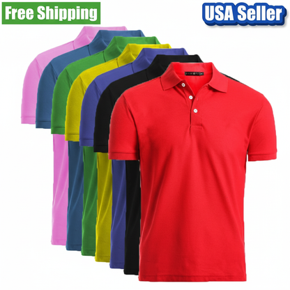 Men’s Casual Cotton Dri-Fit Polo Top Short Sleeve Sport & Golf Jersey Shirt