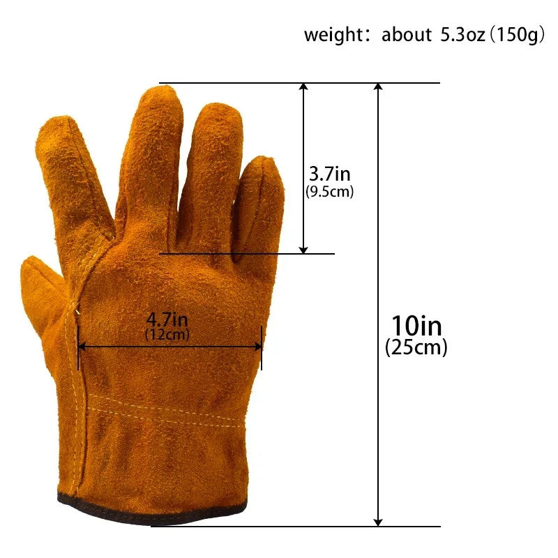 Men’s Cowhide Leather Work Gloves Heavy-Duty Welding Heat-Resistant Safety Glove
