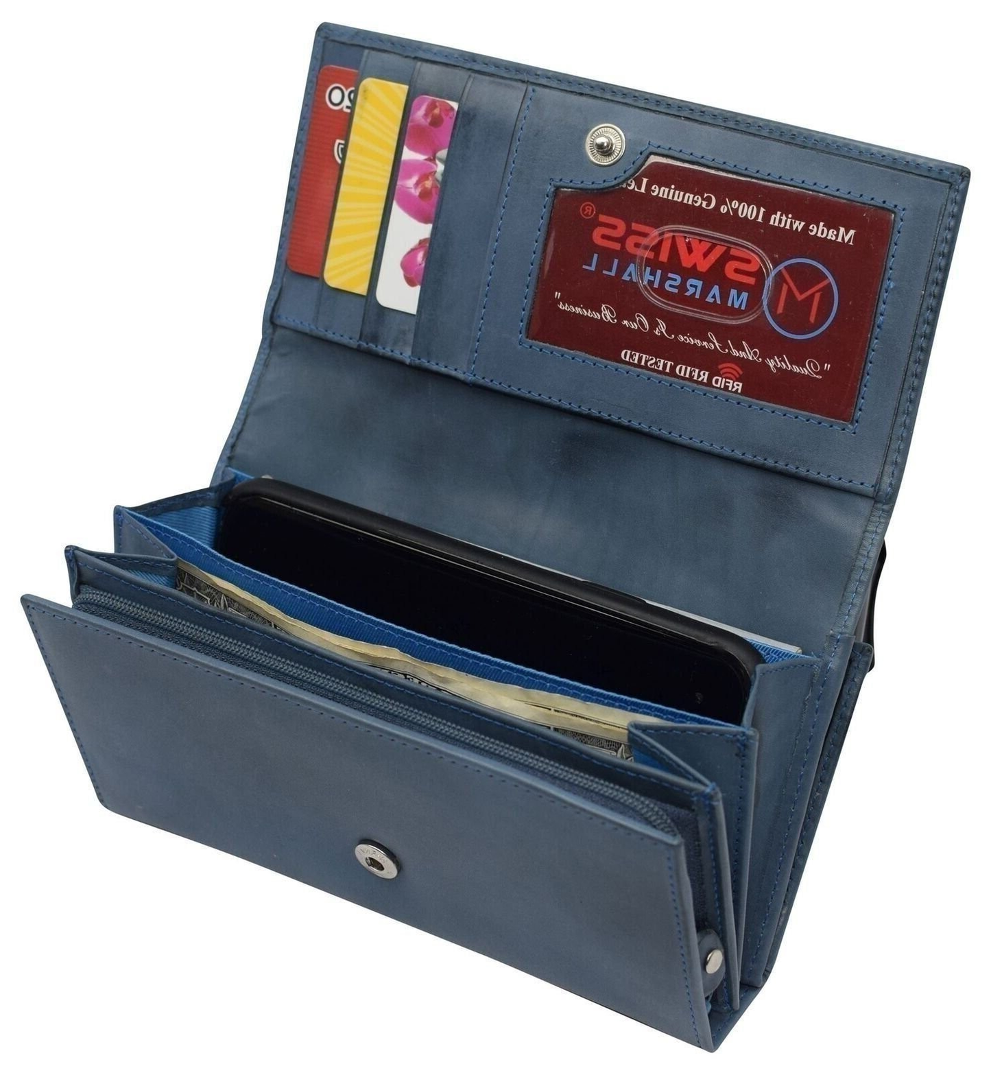 Women’s RFID Blocking Genuine Leather Wallet Large Capacity Card & Phone Holder