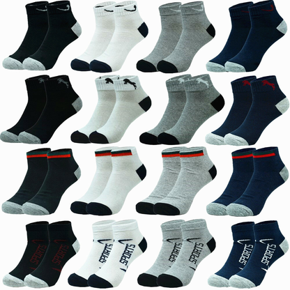 3-12 Pairs Men’s Cotton Sports Socks – Ankle, Quarter & Crew, Low Cut, Size 9-13