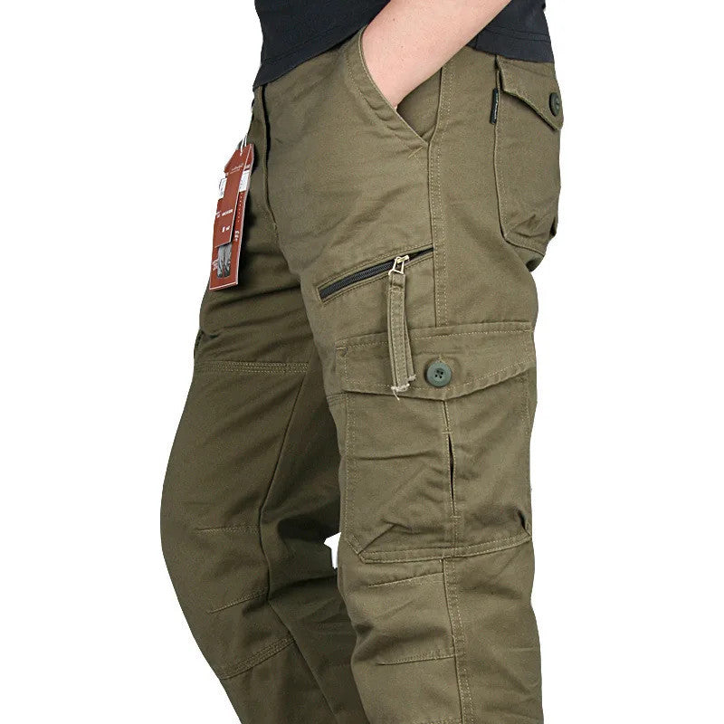 Men’s Autumn Cargo Pants Outdoor Work Tactical Cotton Warm Khaki Trousers