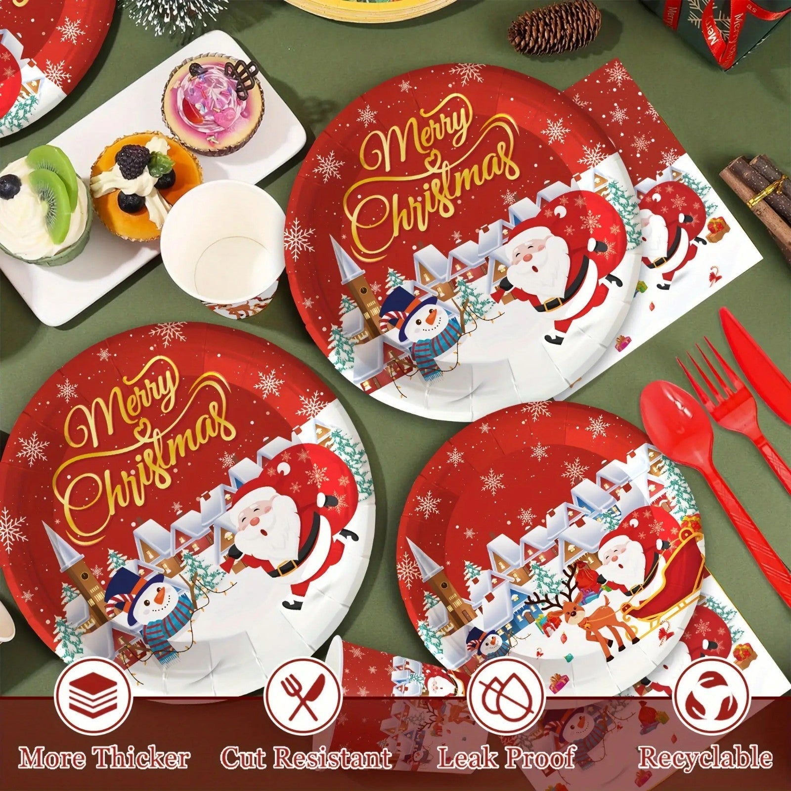 175PCS Christmas Party Supply Set Plates Cups Napkins Utensils Snowflakes Xmas