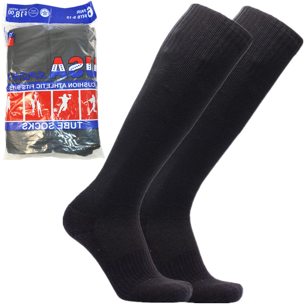 3-12 Pairs Men’s Black Athletic Cotton Socks – High Calf Sports & Work Size 9-15