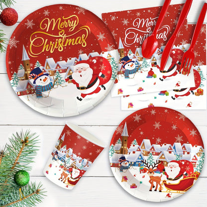 175PCS Christmas Party Supply Set Plates Cups Napkins Utensils Snowflakes Xmas