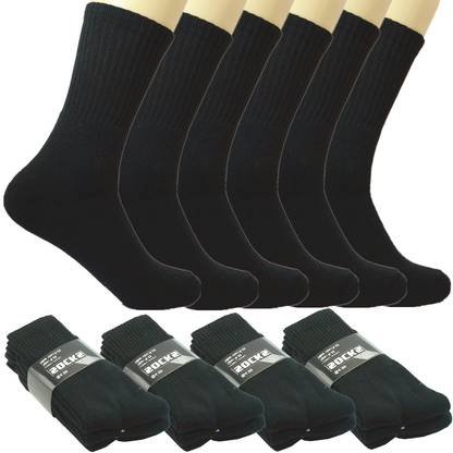 6 Pairs Men’s Black Cotton Crew Socks – Solid Sports, Athletic & Work Size 10-13