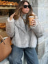Women’s Faux Fur Cropped Jacket Chic Thick Warm Coat with Lapel Collar & Buttons