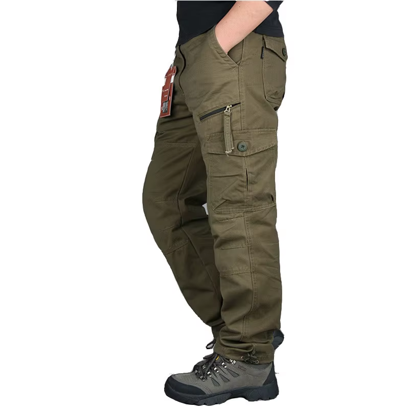 Men’s Autumn Cargo Pants Outdoor Work Tactical Cotton Warm Khaki Trousers
