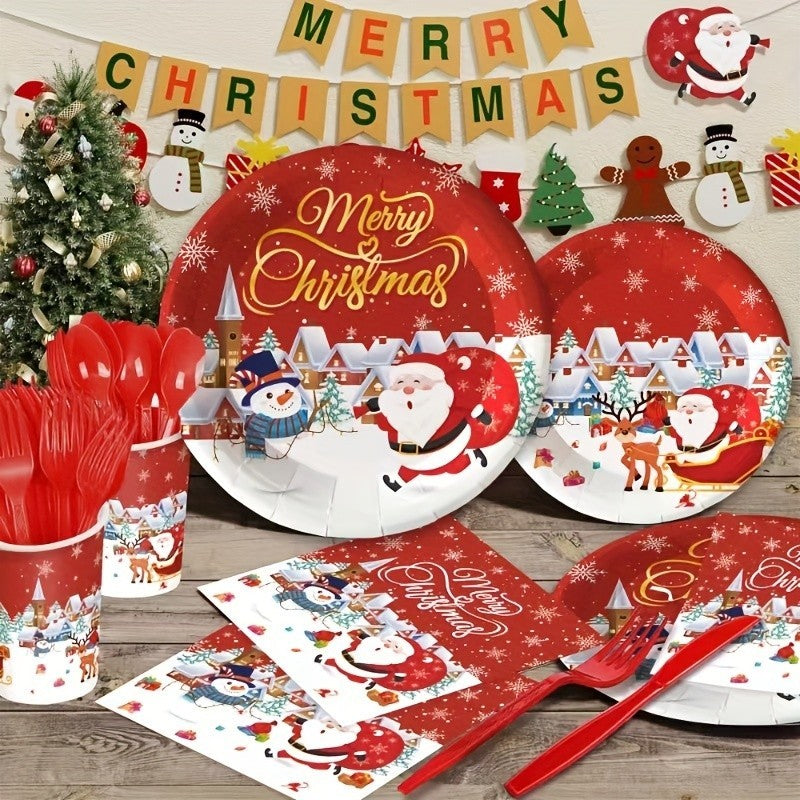 175PCS Christmas Party Supply Set Plates Cups Napkins Utensils Snowflakes Xmas