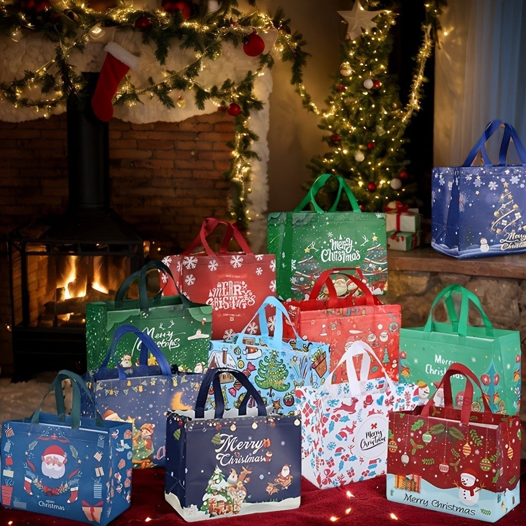 48PCS Christmas Reusable Grocery Tote Bags with Festive Holiday Designs Gift US