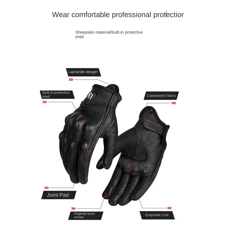 Winter Motorcycle Leather Gloves Men Women Carbon Fiber Breathable Full Finger