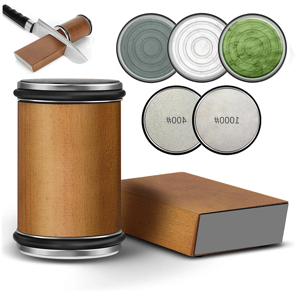 Rolling Knife Sharpener Double Sided Diamond Sharpening Stone 15/20° Degree Magn