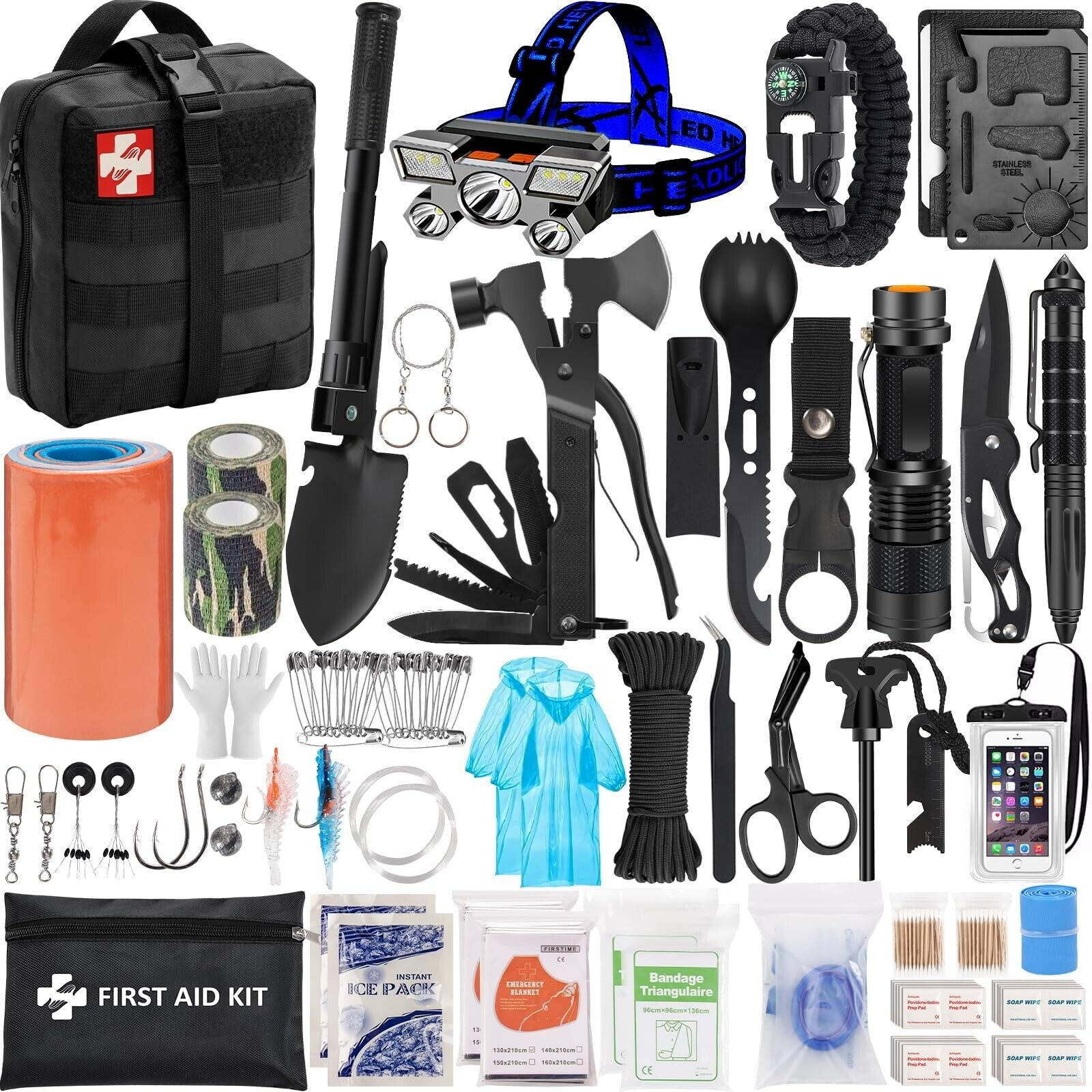142PCS Survival Kit – Professional Camping & Outdoor Emergency Gear ,Molle Pouch