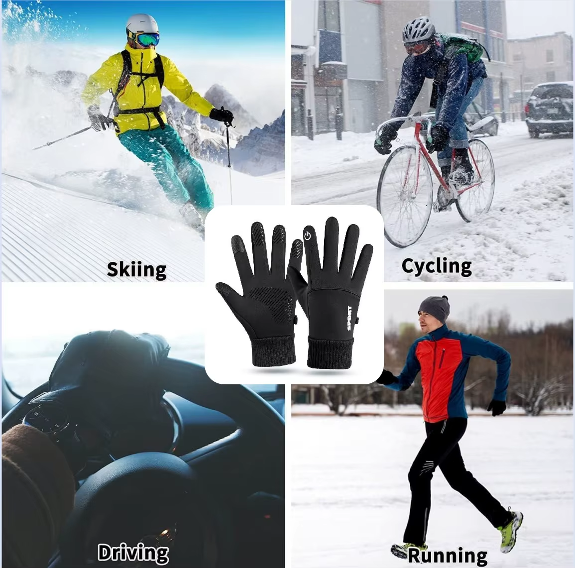 Winter Touchscreen Gloves Men Women Warm Waterproof Windproof Thermal Running