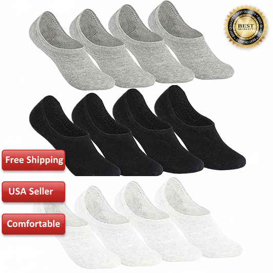 Men’s No-Show Invisible Socks – 3–12 Pairs, Low Cut Cotton, Nonslip Socks, White