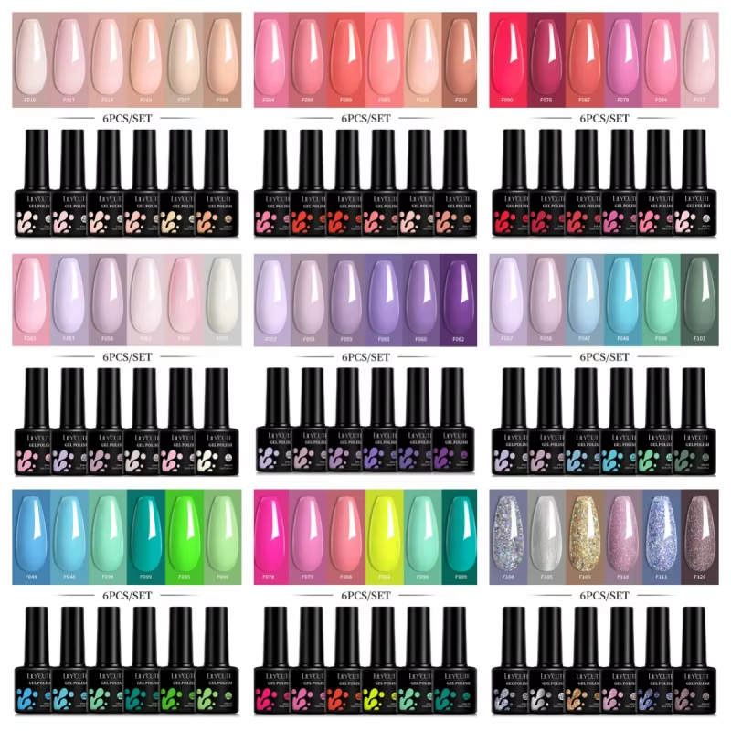 LILYCUTE 6Pcs 7ml Bright Pink UV/LED Gel Polish Set Semi Permanent Nail Art Kit