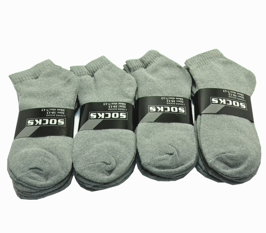 Men’s Ankle Quarter Crew Socks Cotton Low Cut – 3 or 12 Pairs, Size 10–13, Gray
