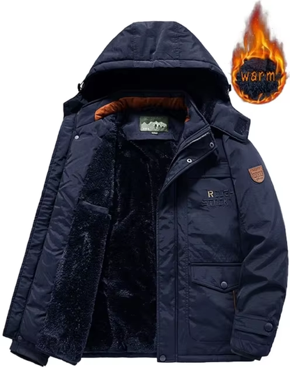 Men’s Winter Cotton Jacket with Detachable Hood, Stand Collar Outdoor Coat