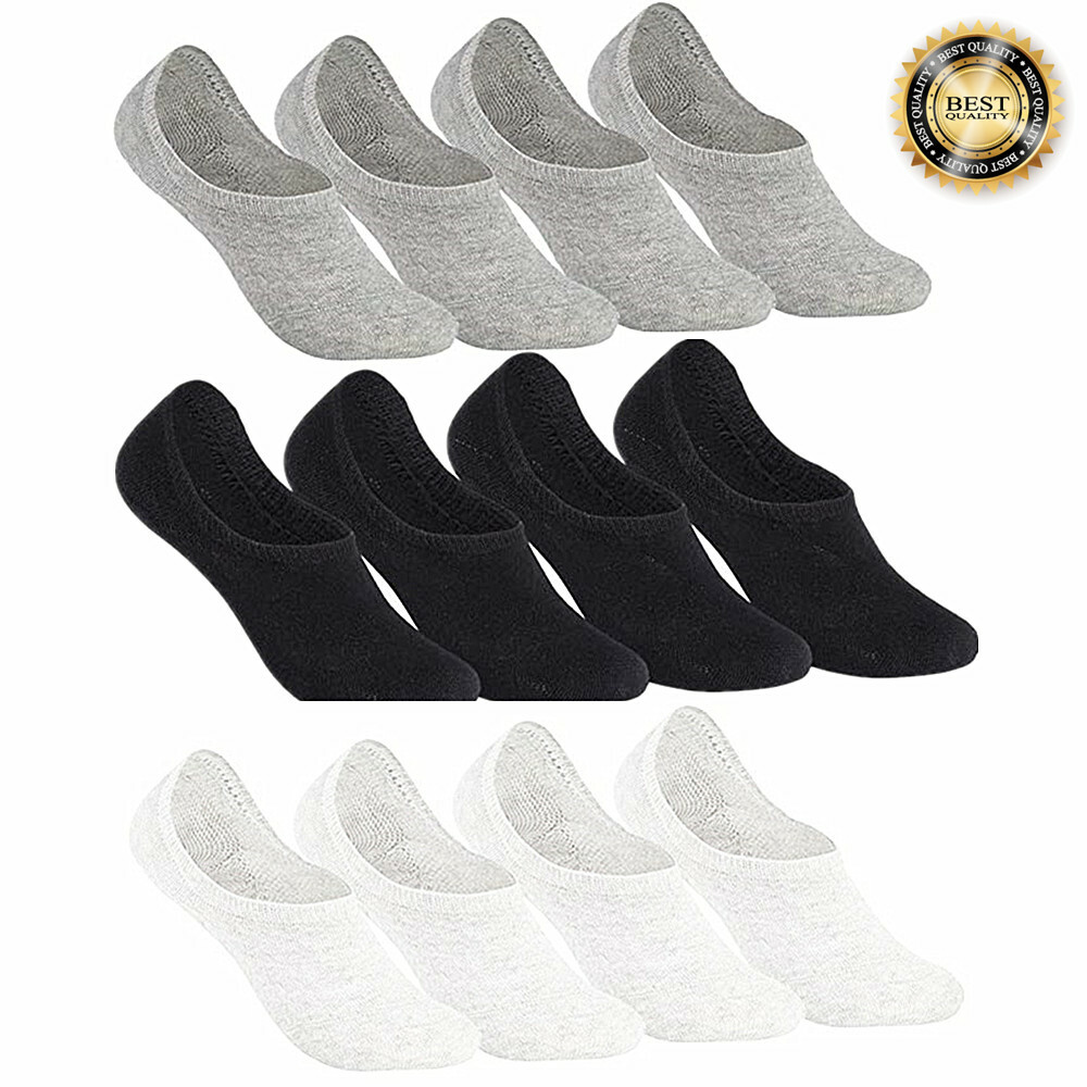 Men’s No-Show Invisible Socks – 3–12 Pairs, Low Cut Cotton, Nonslip Socks, White