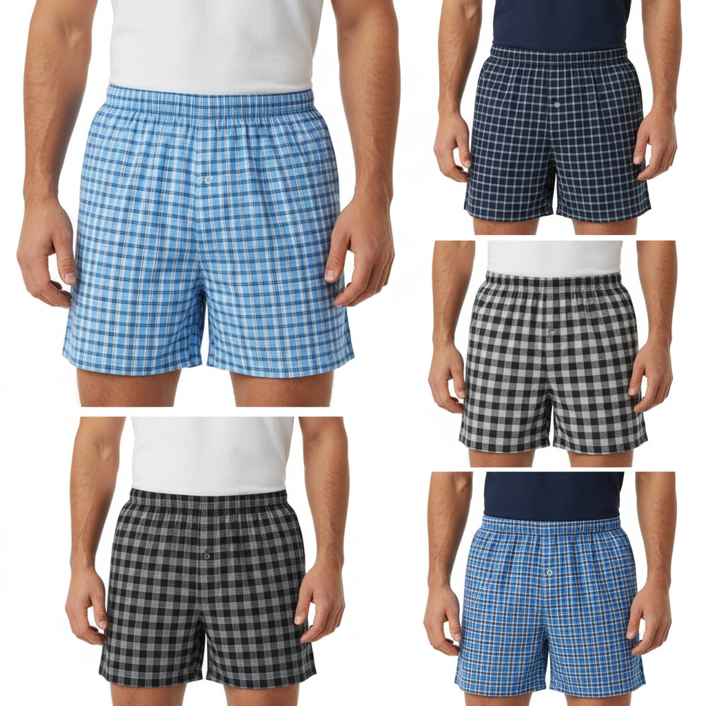 Men’s Boxer Briefs Cotton Underwear – 3 to 12 Pack Plaid Trunks, Sizes M–2XL