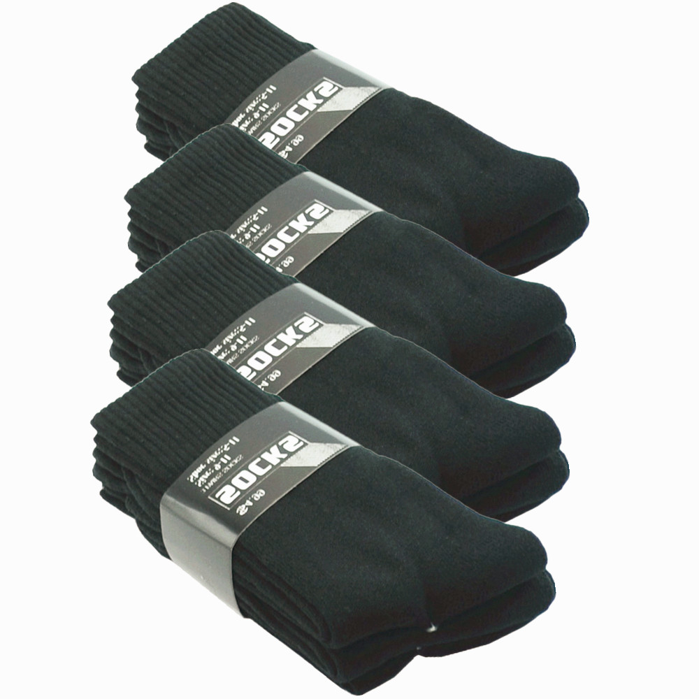 6 Pairs Men’s Black Cotton Crew Socks – Solid Sports, Athletic & Work Size 10-13