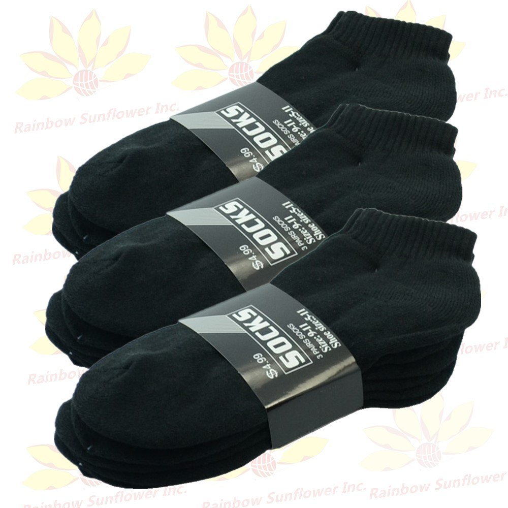 Black 3-12 Pairs Men’s Cotton Socks – Ankle, Quarter & Crew, Thick , Low Cut