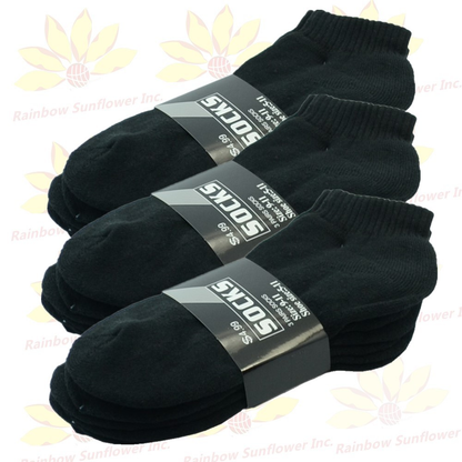 Black 3-12 Pairs Men’s Cotton Socks – Ankle, Quarter & Crew, Thick , Low Cut