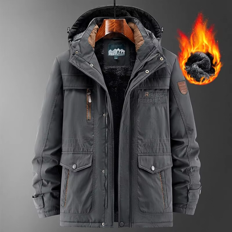 Men’s Winter Cotton Jacket with Detachable Hood, Stand Collar Outdoor Coat