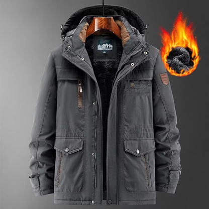 Men’s Winter Cotton Jacket with Detachable Hood, Stand Collar Outdoor Coat