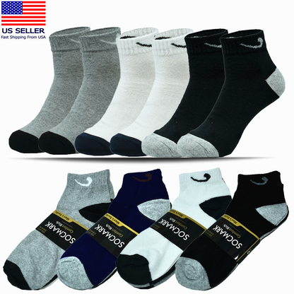 3-12 Pairs Men’s Cotton Sports Socks – Ankle, Quarter & Crew, Low Cut, Size 9-13