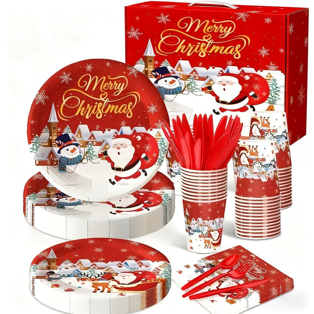 175PCS Christmas Party Supply Set Plates Cups Napkins Utensils Snowflakes Xmas