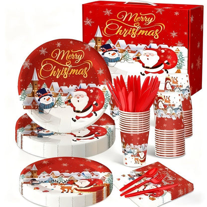 175PCS Christmas Party Supply Set Plates Cups Napkins Utensils Snowflakes Xmas