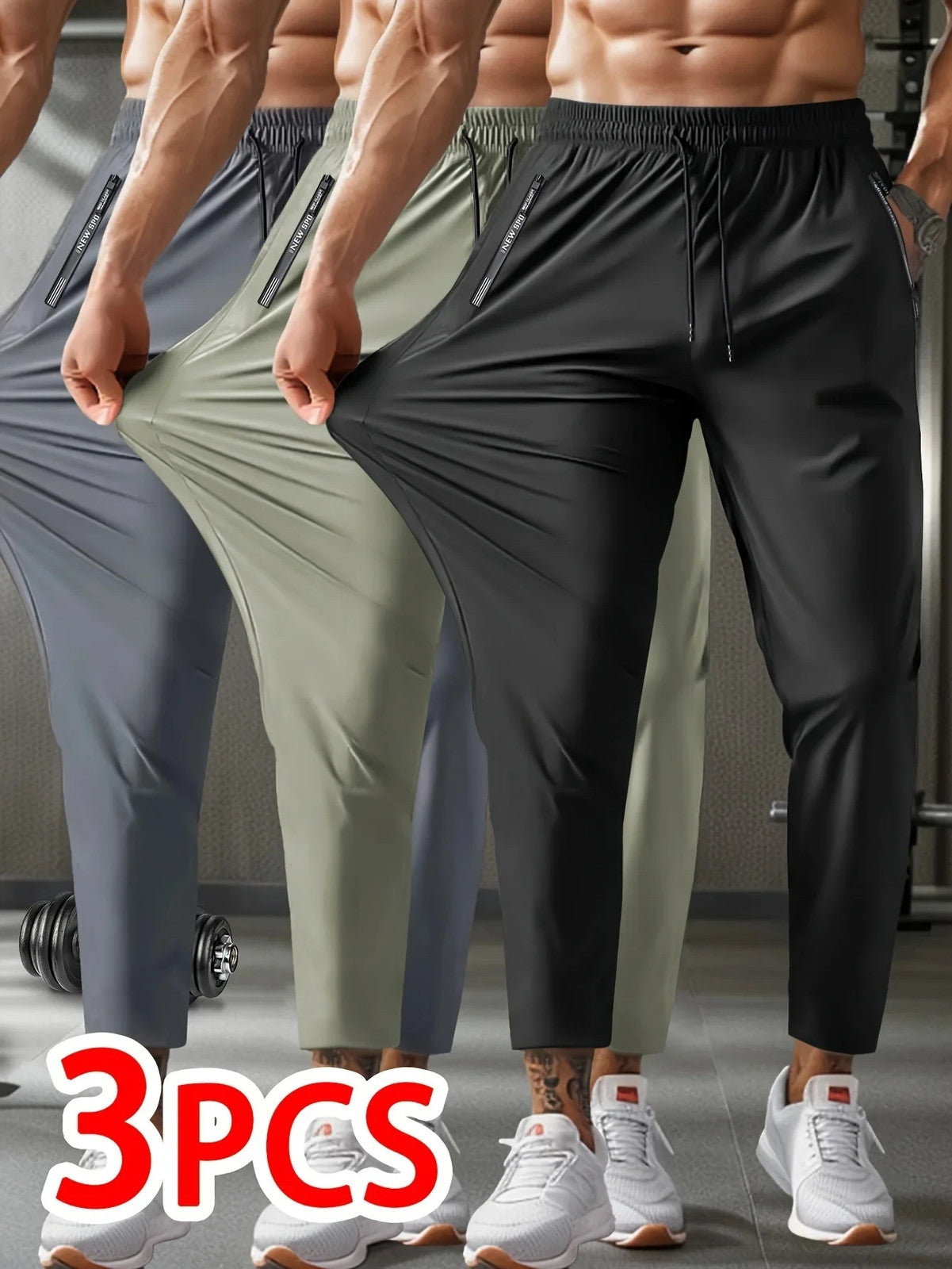 Men’s 3-Pack Casual Jogger Pants Lightweight Quick-Dry Fitness Sports Wear