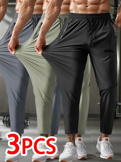 Men’s 3-Pack Casual Jogger Pants Lightweight Quick-Dry Fitness Sports Wear