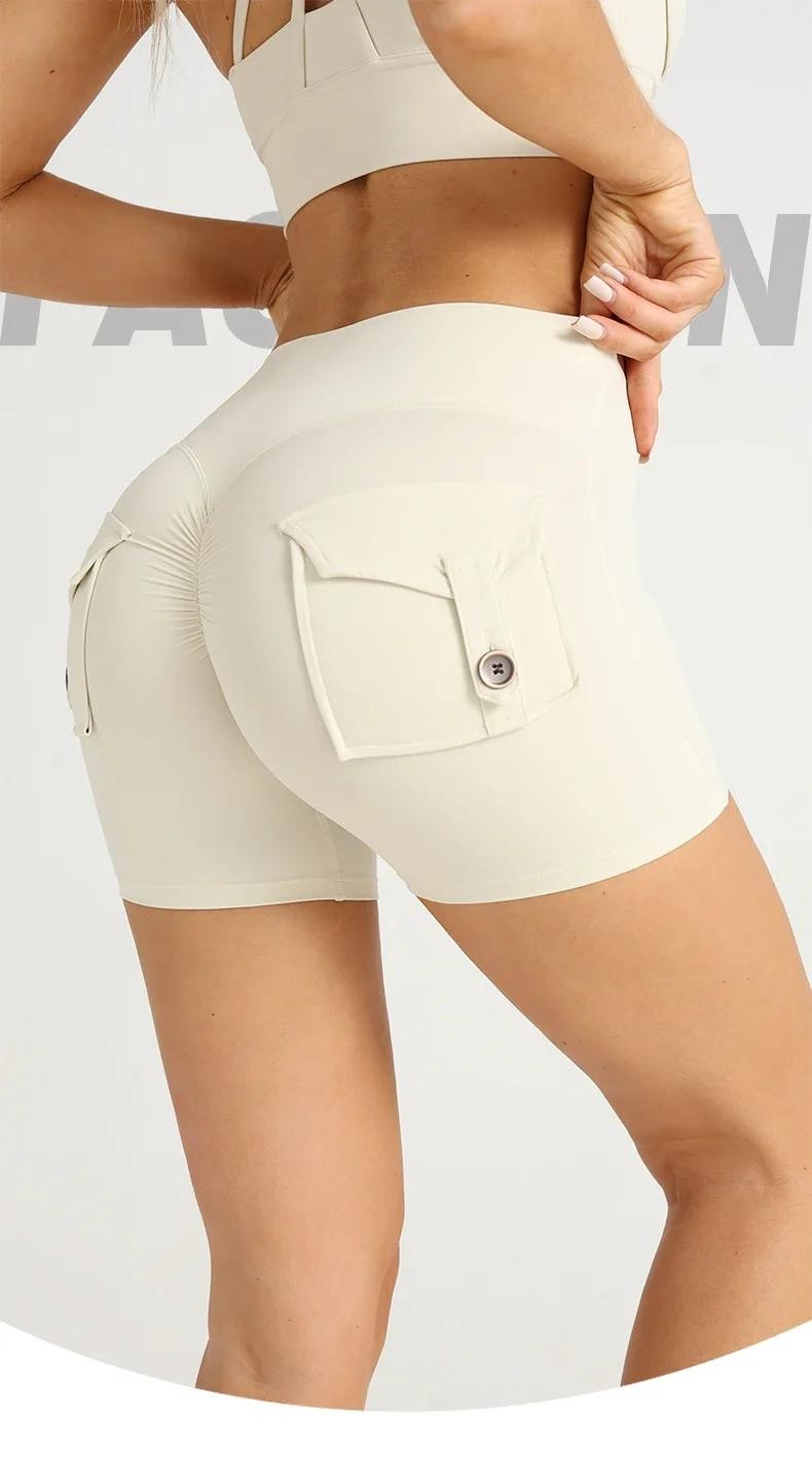 High Waist Yoga Shorts with Pockets Gym Workout Sports Tights Exercise Fitness