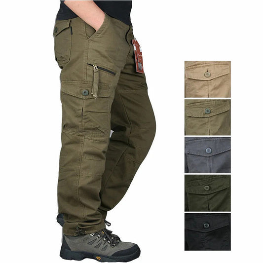 Men’s Autumn Cargo Pants Outdoor Work Tactical Cotton Warm Khaki Trousers