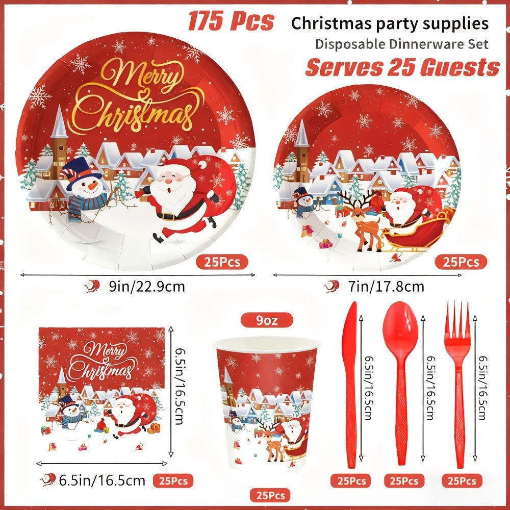 175PCS Christmas Party Supply Set Plates Cups Napkins Utensils Snowflakes Xmas