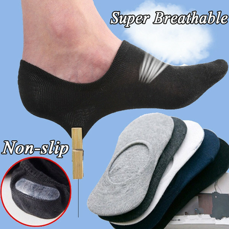 Men’s No-Show Invisible Socks – 3–12 Pairs, Low Cut Cotton, Nonslip Socks, White