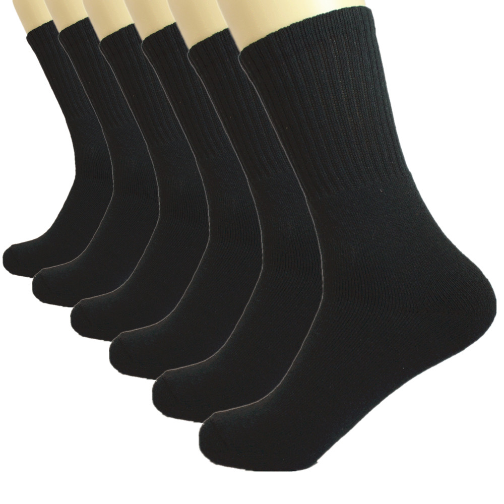 6 Pairs Men’s Black Cotton Crew Socks – Solid Sports, Athletic & Work Size 10-13