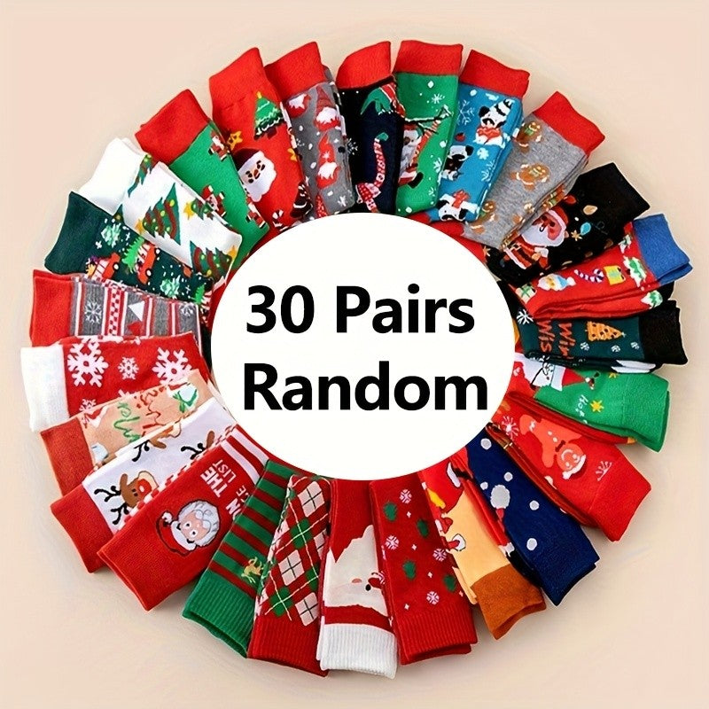 30 Pairs Christmas Cartoon Socks Set – Fun Holiday Warm Socks Gift for Men Women