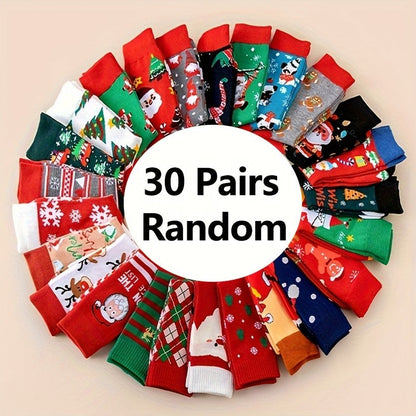 30 Pairs Christmas Cartoon Socks Set – Fun Holiday Warm Socks Gift for Men Women