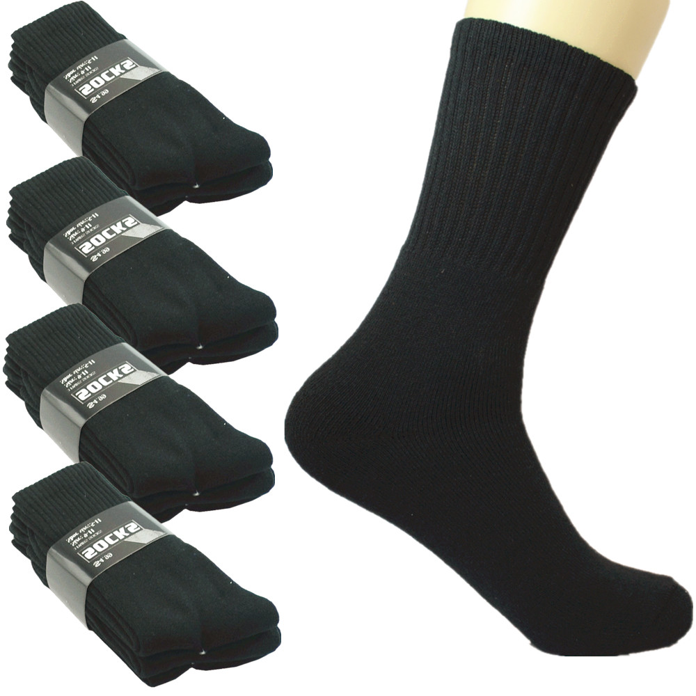 6 Pairs Men’s Black Cotton Crew Socks – Solid Sports, Athletic & Work Size 10-13