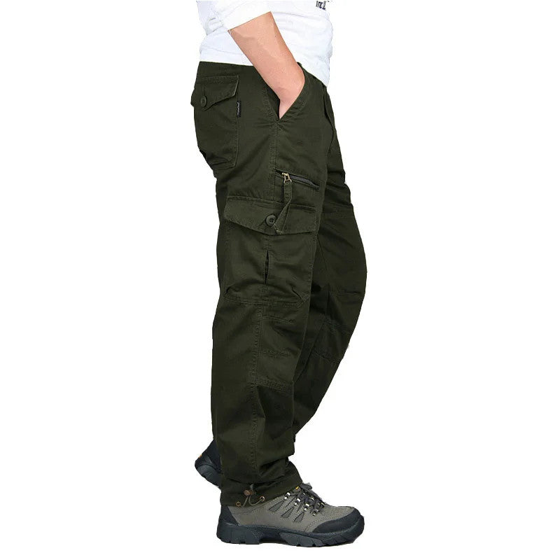 Men’s Autumn Cargo Pants Outdoor Work Tactical Cotton Warm Khaki Trousers