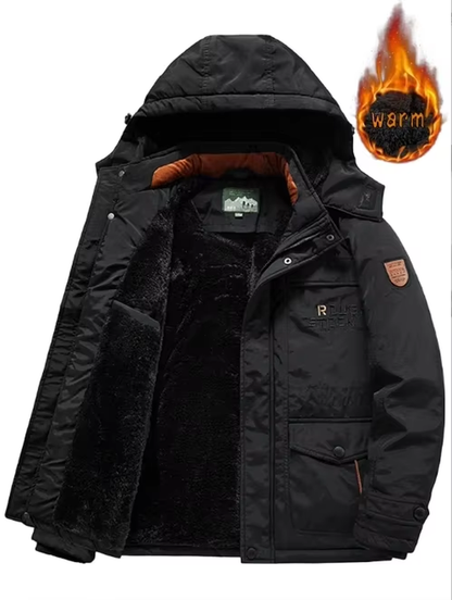 Men’s Winter Cotton Jacket with Detachable Hood, Stand Collar Outdoor Coat